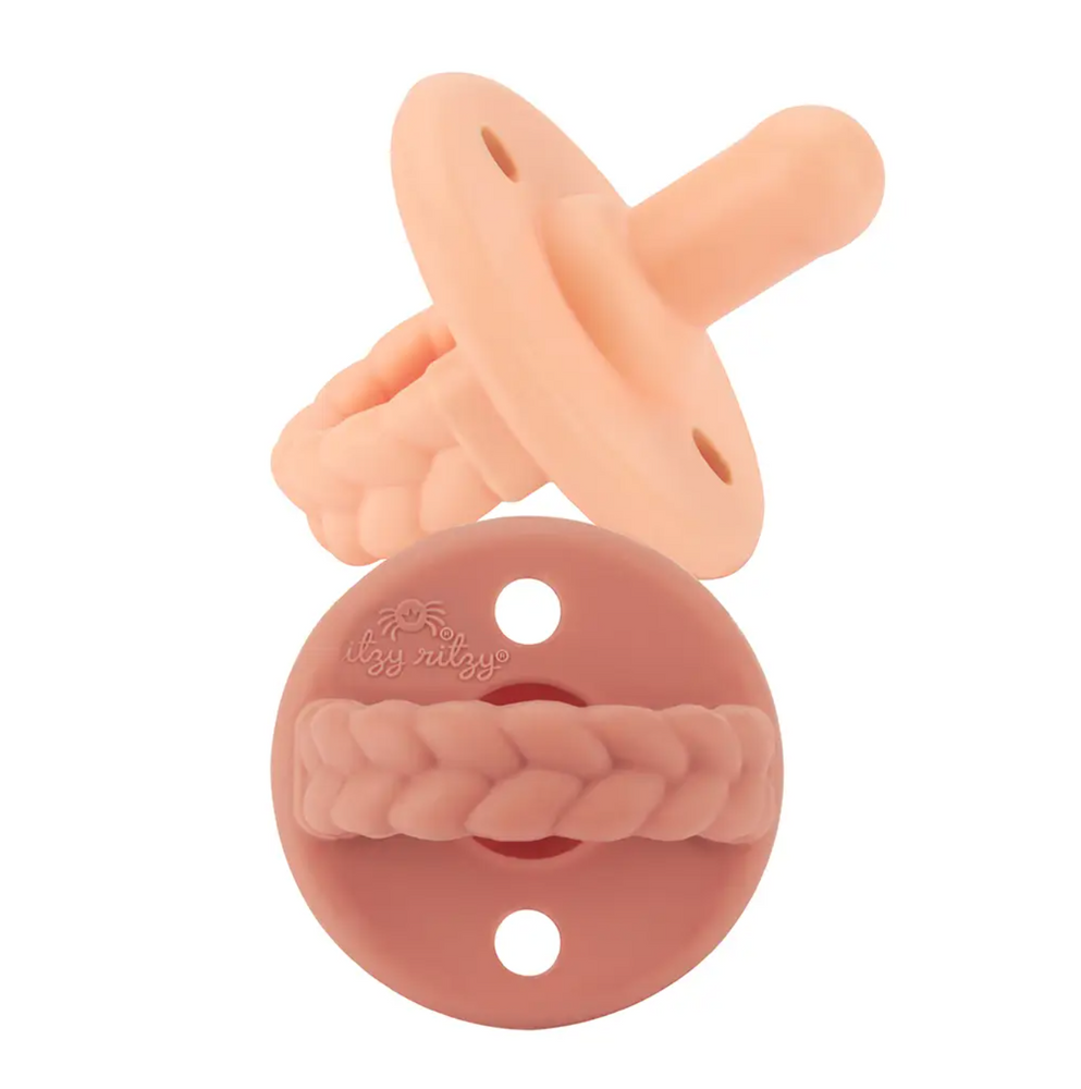 
            
                Load image into Gallery viewer, Itzy Ritzy Sweetie Soother Pacifiers // Apricot &amp;amp; Terracotta Braids
            
        