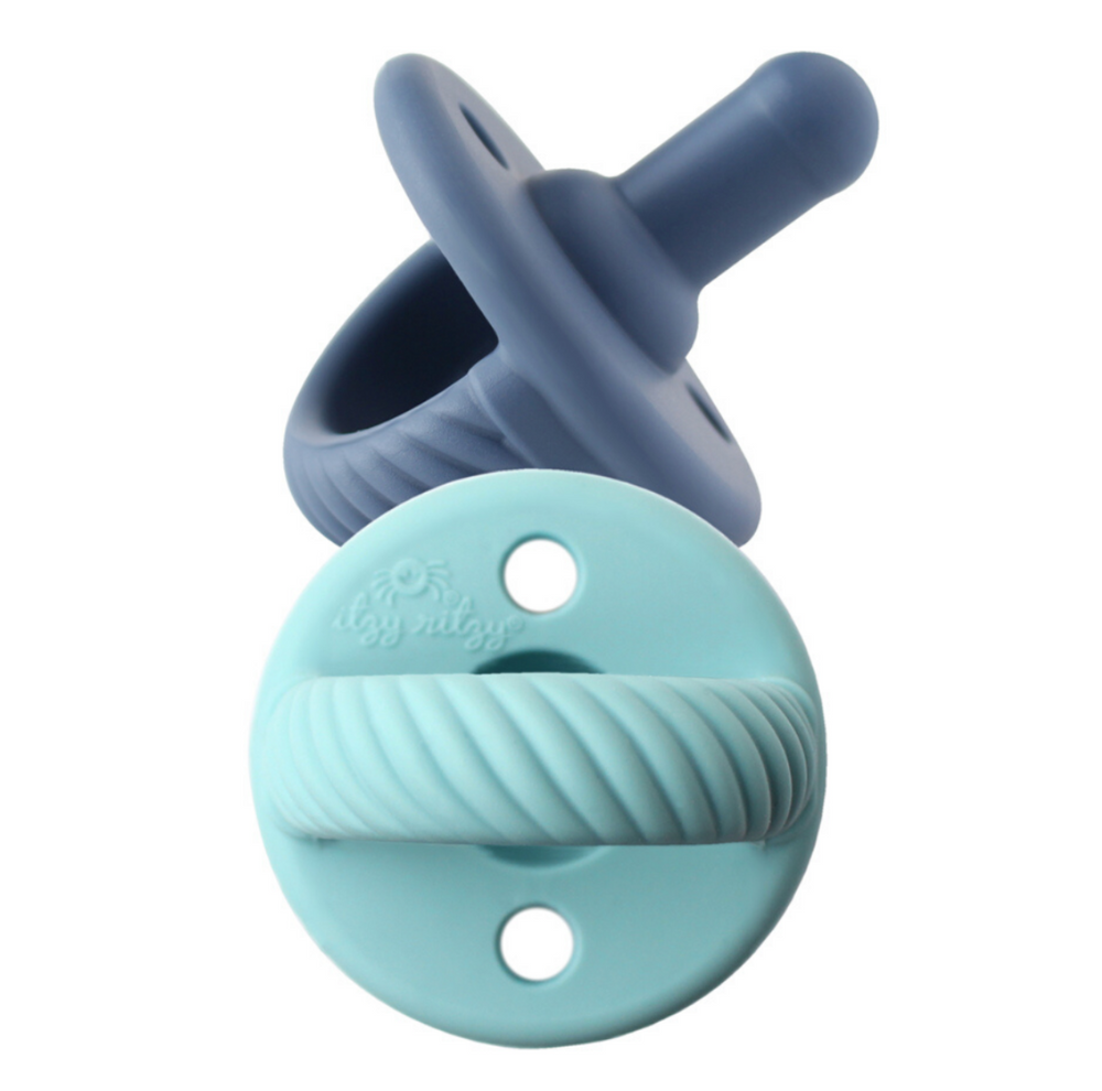 
            
                Load image into Gallery viewer, Itzy Ritzy Sweetie Soother Pacifiers // Nautical Navy &amp;amp; Robin’s Egg Blue Cables
            
        